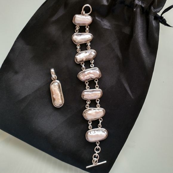 VTG STERLING SILVER Heavy MOP Bracelet & Pendant - Picture 8 of 11